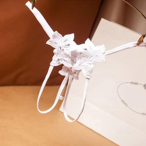 Sexy sexy free-off panties thong ladies hollow embroidery full transparent pearl pendant passion t pants transparent hot G-Strin