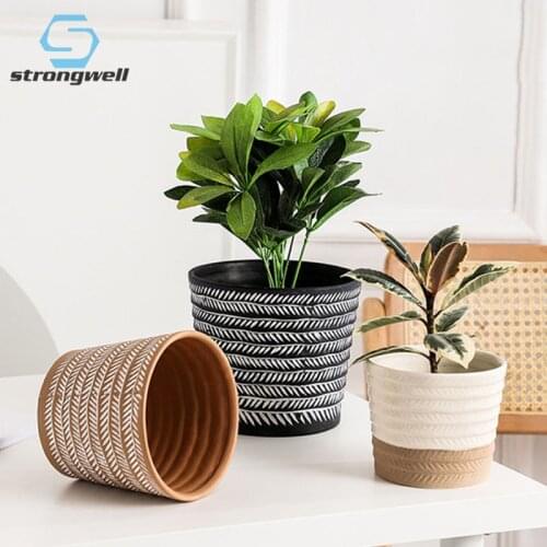 Strongwell Creative Home Succulent Pot Handicrafts Embossed Ceramic Flower Pot Bonsai Fairy Garden Decoration Planter Ornament
