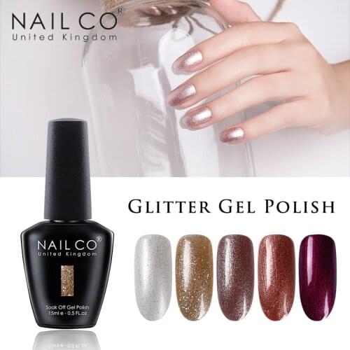 NAILCO Soak off UV Gel Nail Polish Cured with LED Lamp Glitter Nail Gelpolish lakiery hybrydowe Gel Nail Art 15ml Varnish Hybrid