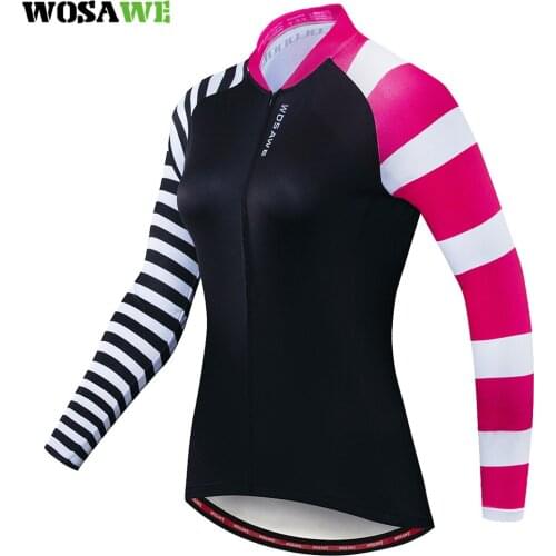 WOSAWE Female Cycling Jersey Long Sleeves Road Cycling Clothes Summer Breathable Long Sleeves Bicycle Womens Jersey S-XL