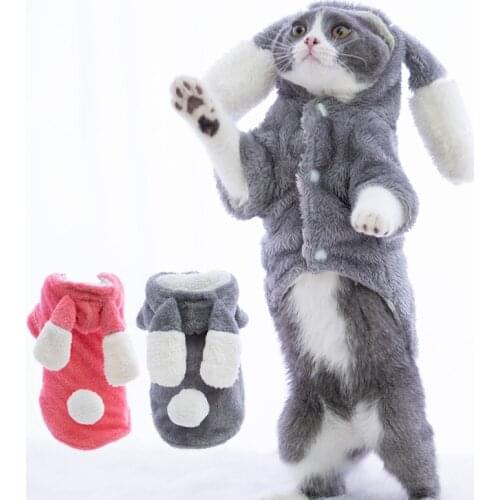Funny Cat Clothes Christmas Winter Clothing For Small Dogs Furry Rabbit Cosplay Costume Halloween Suit Pet Coat Jacket Hoodies