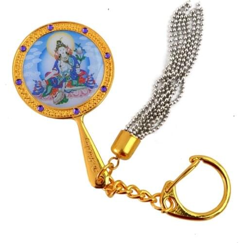 White Tara Mirror Keychain for Pacifying Illness and Anger W1604