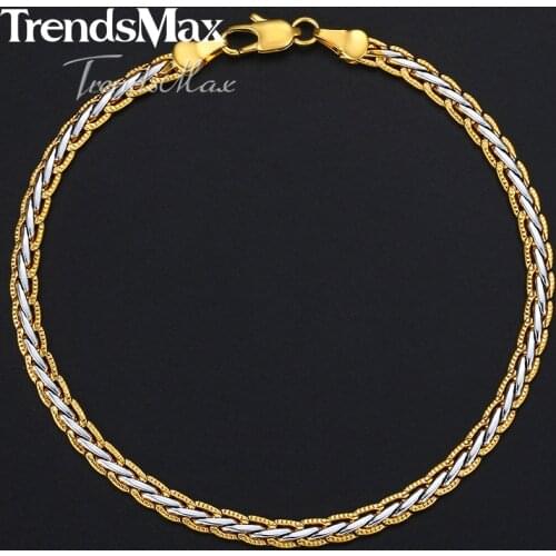 Womens Mens Bracelet Gold Wheat Link Chain Bracelet For Woman Male Jewelry Fashion Gifts Dropshipping Wholesale 4mm KGB407A