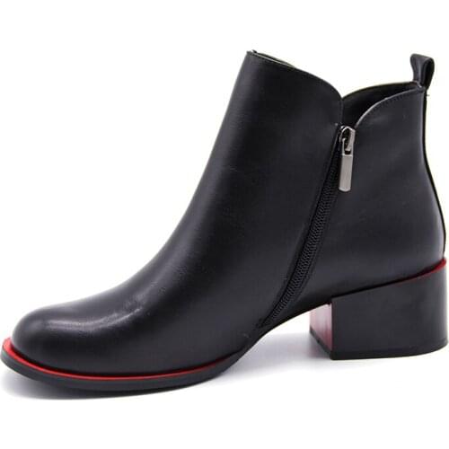 Winter new square high heel round toe shoes female leather buckle ankle boots high heel oxford boots side zipper casual shoes