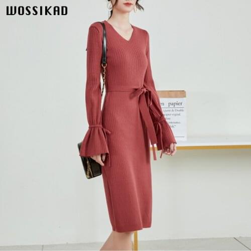 Long Sleeve Knitting Dress Women 2019 Self-cultivation Vent Sweater Rendering Autumn Winter Woman Luxury Robe