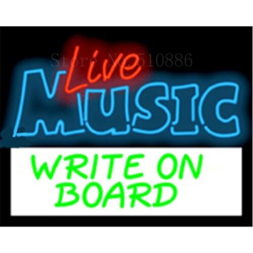 Live Music with Lighted Write-On Board Neon sign Real Glass Tube Bulbs Light Bar Beer Club Decoration Signboard drink 19"x15"