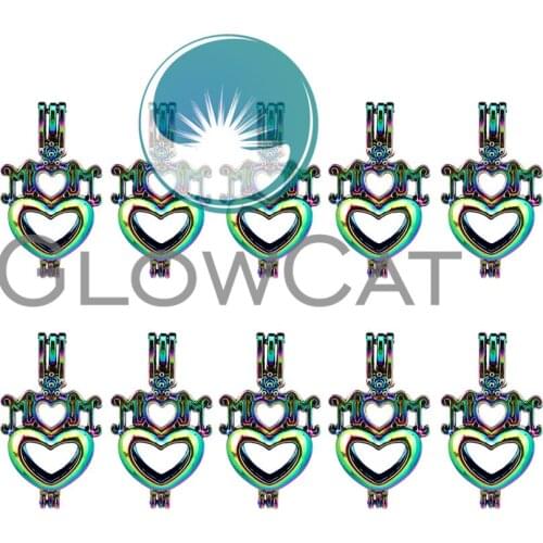 10x C562 Colorful Heart Mom Pearl Cage Locket Pendant Essential Oil Diffuser Beads Cage DIY Jewelry Locket For Oyster