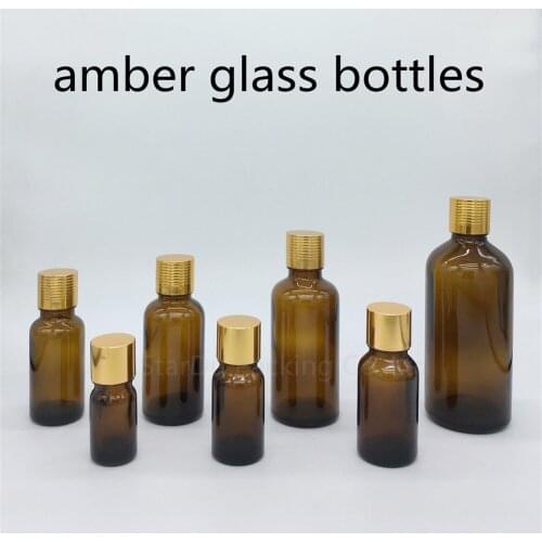 5ml 10ml 15ml 20ml 30ML 50ml 100ml amber Glass Bottle Vials Essential Oil Bottle with gold screw cap Perfume bottle