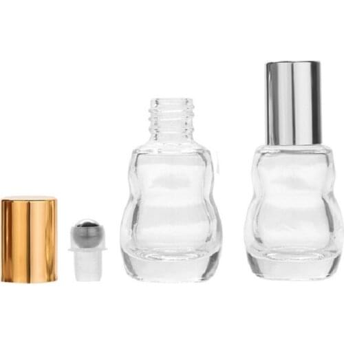8ml Empty Clear Glass Gourd Bottle Steel Roller Gold Silver Cap Cosmetic Packing Roll on Perfume Refilllable Essenec Vials 25pcs