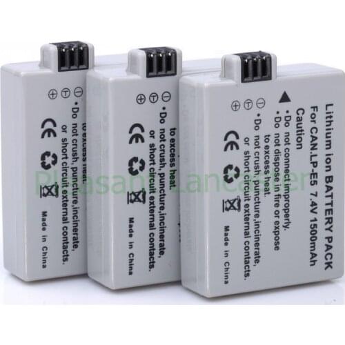 3pcs 1500mAh LP-E5 LP E5 LPE5 Camera Battery Batteries For Canon 450D 500D 1000D Kiss Digital X2 X3 F Rebel XSi Xli XS Camera