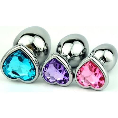 Large anal plug Sex Toys Stainless metal Smooth Steel Heart shaped Butt Plug Tail Crystal Jewelry Trainer For adult Anal Dildo