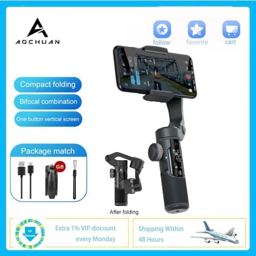 AOCHUAN Smartphone Tripod Selfie Stick SMART XR S1 3-Axis Handheld Gimbal Stabilizer Bluetooth for IOS Android With Phone Clip