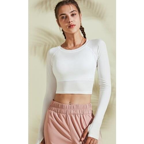 White Yoga Crop Tank Top Long Sleeve Sport T Shirt Women Gym Clothing Running Tshirt Workout Seamless Fitness Shirts Sexy Tops