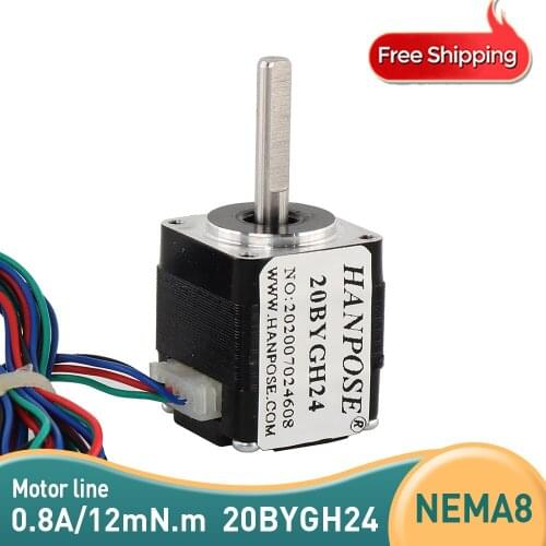 For mini cnc 3D printer 20 Series Motor Nema8 Stepper motor 24mm 0.8A 1.8 degrees (20BYGH24)step motor Free Shipping