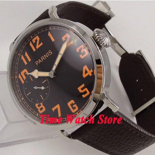 46mm parnis watch black dial orange Arabic numbers deployant clasp mechanical 6497 hand winding movement mens watch 274