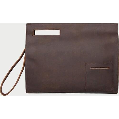 Crazy Horse Leather A4 File Hand Bag Formal Business Leather Briefcase File Bag Genuine Leather Documents Pouch Featured