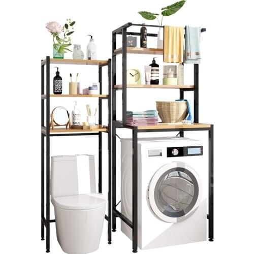 Wooden Rack Wash Machine Rack Bathroom Toilet Cabinet Shelving Kitchen Sundries Rack Bathroom Space Saver Shelf Organizer Holder