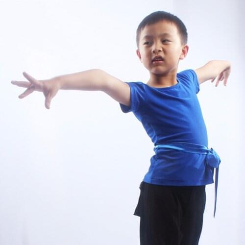 Children Latin Dancing Shirt Blue Colors Tops Child Kid Dance Wears Popular School Boy Student Competitive Ballroom Fabrics 7041