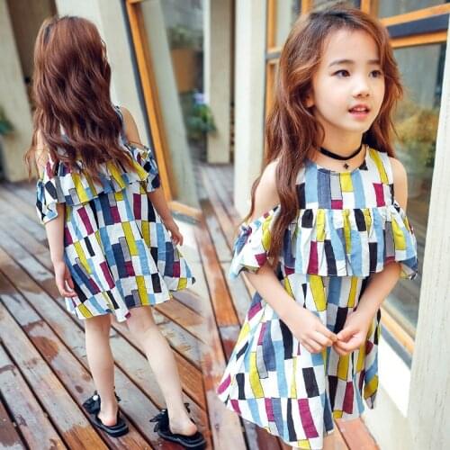 Hot summer new o-neck cotton baby clothes sleeveless Lattice children dress Girl striped lolita style kids knee-length dress