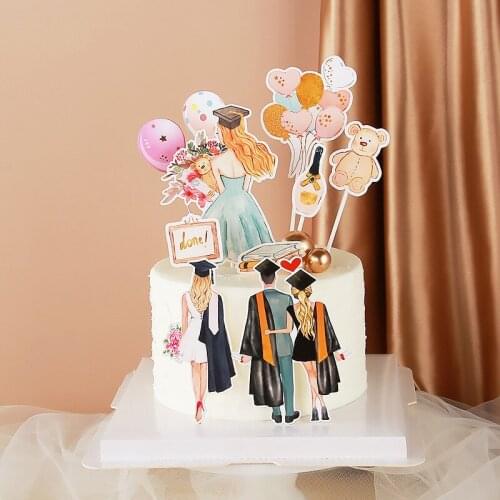 Diy Graduation Season Paper Cake Topper Colorful Balloon Bouquet Girls Cake Topper for Graduation Party Cake Decoration Supplies
