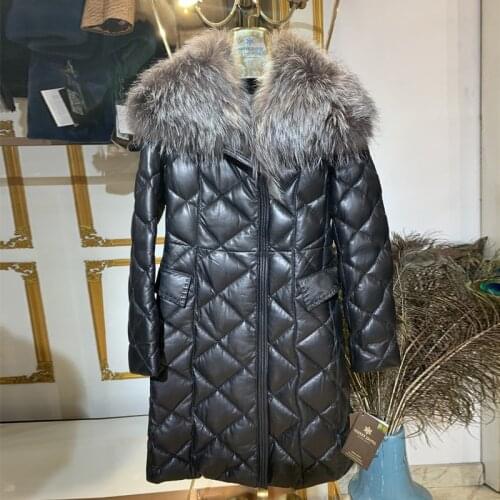 Long Warm genuine leather Down Coat With Portable Storage Bag Women Ultra Light Down Jacket Womens Overcoats Hip-Length 42 size