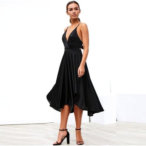 Women Sexy Dress Party Night Club Spaghetti Strap Deep V Dress High Waist Summer Dress Female Irregular Big Swing Dinner Dress
