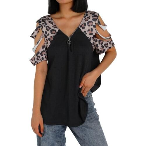 Hirigin Women Loose Style T-shirts Fashion Leopard Printed Pattern Short Sleeve V-neck Tops Summer Casual Female Tees Plus Size