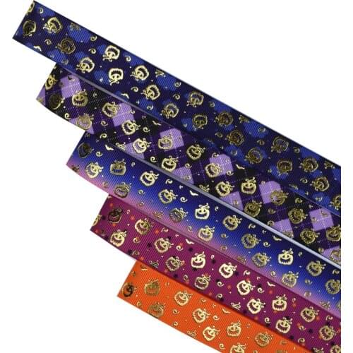 HSDRibbon 22mm 7/8inch HSD-Genuine Christmas pumpkin Pattern Foil Printed on Grosgrain Ribbon 50Yards/Roll