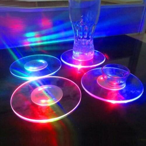 Round/Square Colorful LED Flash Light Cup Mat Coasters Bar Restaurant Decor