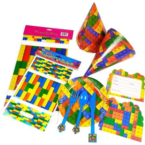 Legoing Building Blocks Theme Party Decoration Tableware Paper Cup Plate Napkins Banner Baby Shower Kids Birthday Favor Supplies