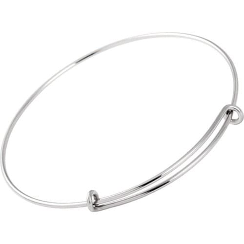 MJB0385 Classic Simple Single Circle Female S.Steel Adjustable Expandable Wire Bangle Bracelet for Charms