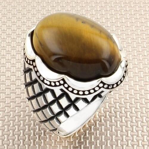 Real Pure Silver Sterling Ring 925 For Men For Women Tiger Eye Gemstone Gift For Him Handmade Mens Ring - Turkish Jewelry