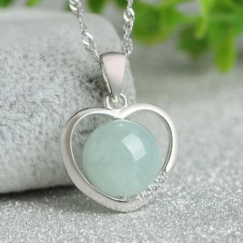 Natural Emerald Pendant Necklace Heart Shape 925 Silver Jewelry for Lucky Blessing Women Silver Jewelry