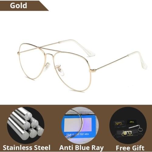 Stainless Steel Anti Blue Ray Computer Glasses Mens Eyeglasses Frame without Lenses for Women Unisex Fashion Oversize Uv400