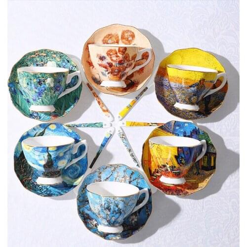 The New Van Gogh Art Painting Coffee Mugs The Starry Night Sunflowers The Sower Irises Saint-Remy Coffee Tea Cups