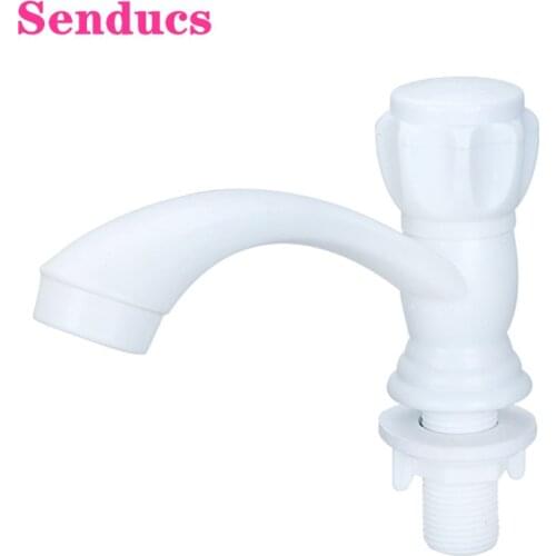Single Cold Basin Faucet Senducs Quality ABS Cold Bathroom Basin Sink Faucets Deck Mounted ABS Cold Bathroom Mixer Taps