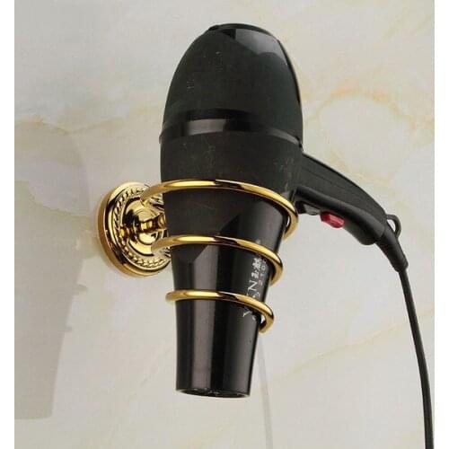 Luxury Gold Color Brass hair dryer rack for Wall Shelf rack Stand Wall-mounted Bathroom Walls Hairdryer Holder zba608