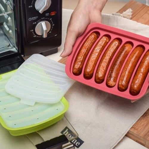 Silicone Hot Dog Mold Ham Burger Making Mold DIY Sausage Model Baby Food Supplement Baking Tools Kitchen Props With 6 Grids