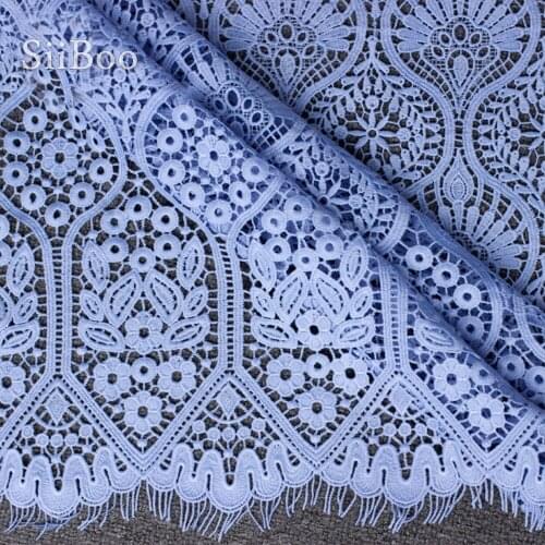 Blue pink eyelash floral emboridery hollowout guipure lace fabric apparel for dress African lace tissu tela free shipping SP5194