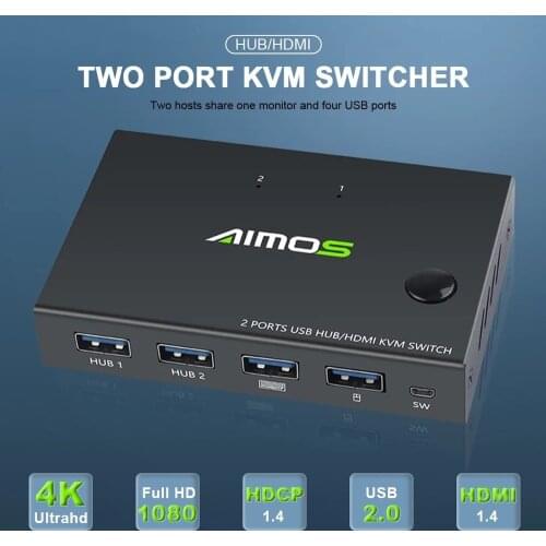 USB HDMI 4K KVM Switch Box Video Display USB Switcher Splitter for 2 PC Sharing Keyboard Mouse Printer Plug and Play with Cable