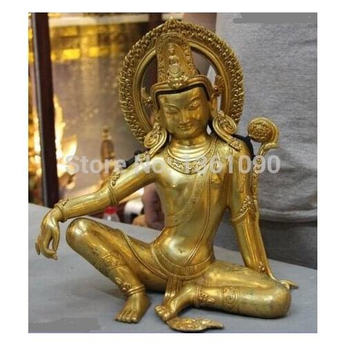 Xd 00973 Tibet Old Copper Bronze 24K Gold Gilt Avalokitesvara Bodhisattva Kwan Yin Buddha