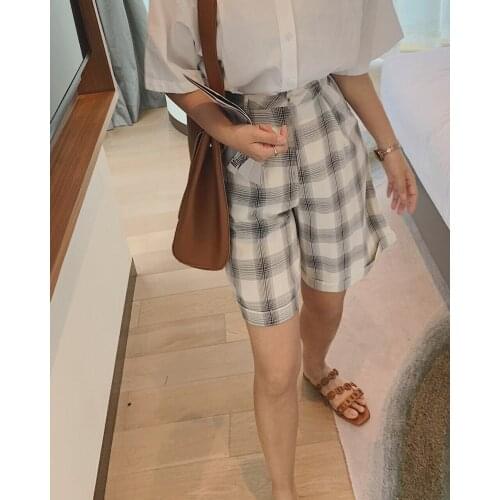 2021 Womens Plaid Checkered Wide Leg Short Pants Trousers Suits Za Woman Y2k Korean Clothes Capris Jeans Shorts Gothic Indie