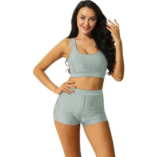 Womens Swimwear Slim Bathing Suits Summer Sporty Beach Bikini Sets Swim Tops and Boyshorts Bottoms Beachwear Two Piece Swimsuits