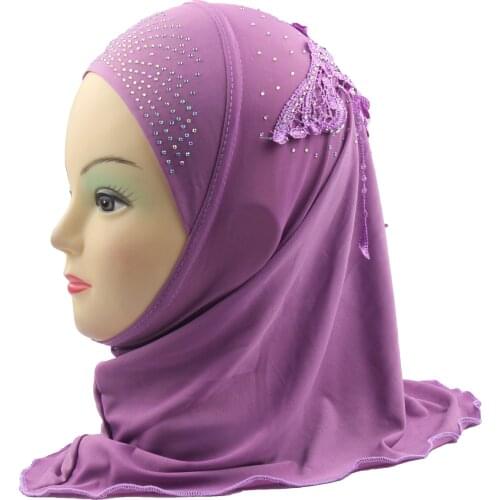 Girls Hijab Kids Muslim Beautiful Embroidery Hijab Islamic Fashion Scarf Shawls Flower Pattern about 45cm