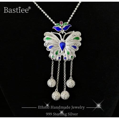 Bastiee Cloisonne Enamel Butterfly 999 Sterling Silver Pendant For Women Pendants Jewelry Luxury Handmade Valentines Day Gifts