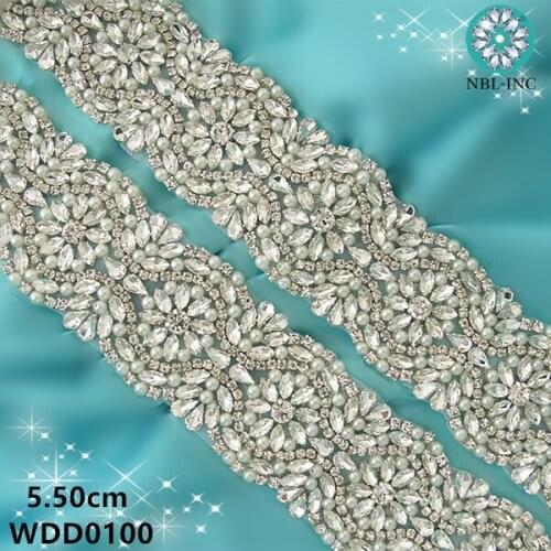 10 YARDS) bridal pearl rhinestone applique beaded crystal trim iron on for wedding evening dresses WDD0100