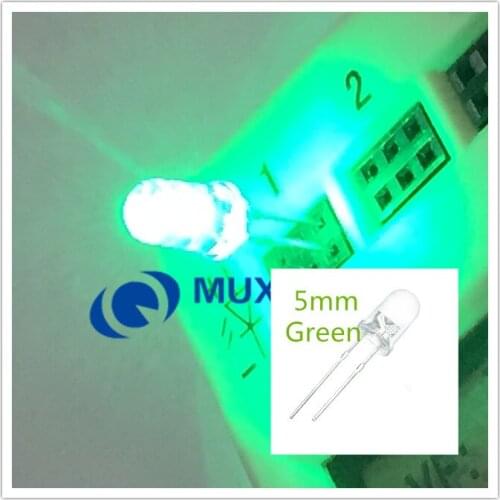 100pcs /lot Transparent Round 5mm super bright water clear Green Light LED bulbs emitting diode F5mm Free shipping