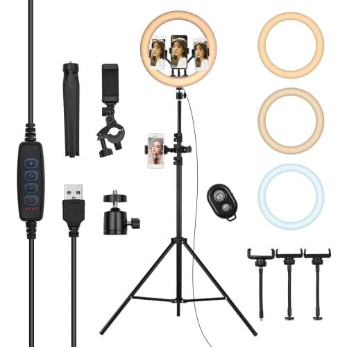 13 Inch LED Right Light Photography Light 2800K-5800K 10 Levels Brightness with Tripod Phone Holder for Live LED Right Light