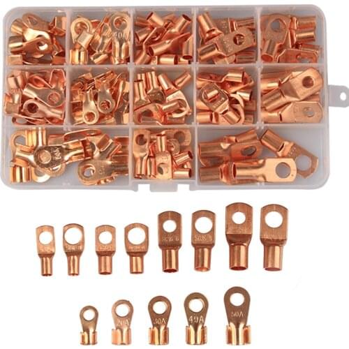 130PCS SC Copper Ring Lug Terminals OT Wire Naked Battery Cable Connector lugs Terminals Assortment Kit