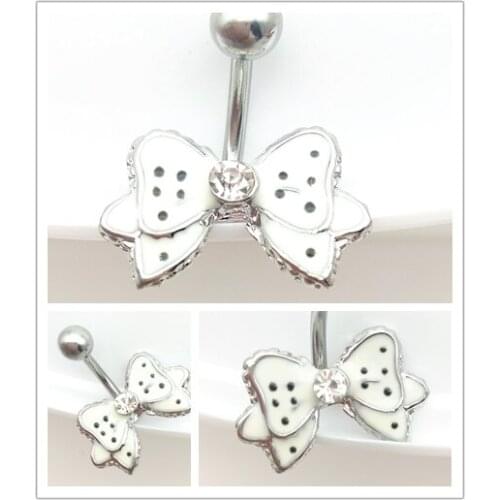 2019 New Arrivals Epoxy black spot Bow belly button ring fashion navel bar body piercing jewelry 14G Surgical Steel nickel-free